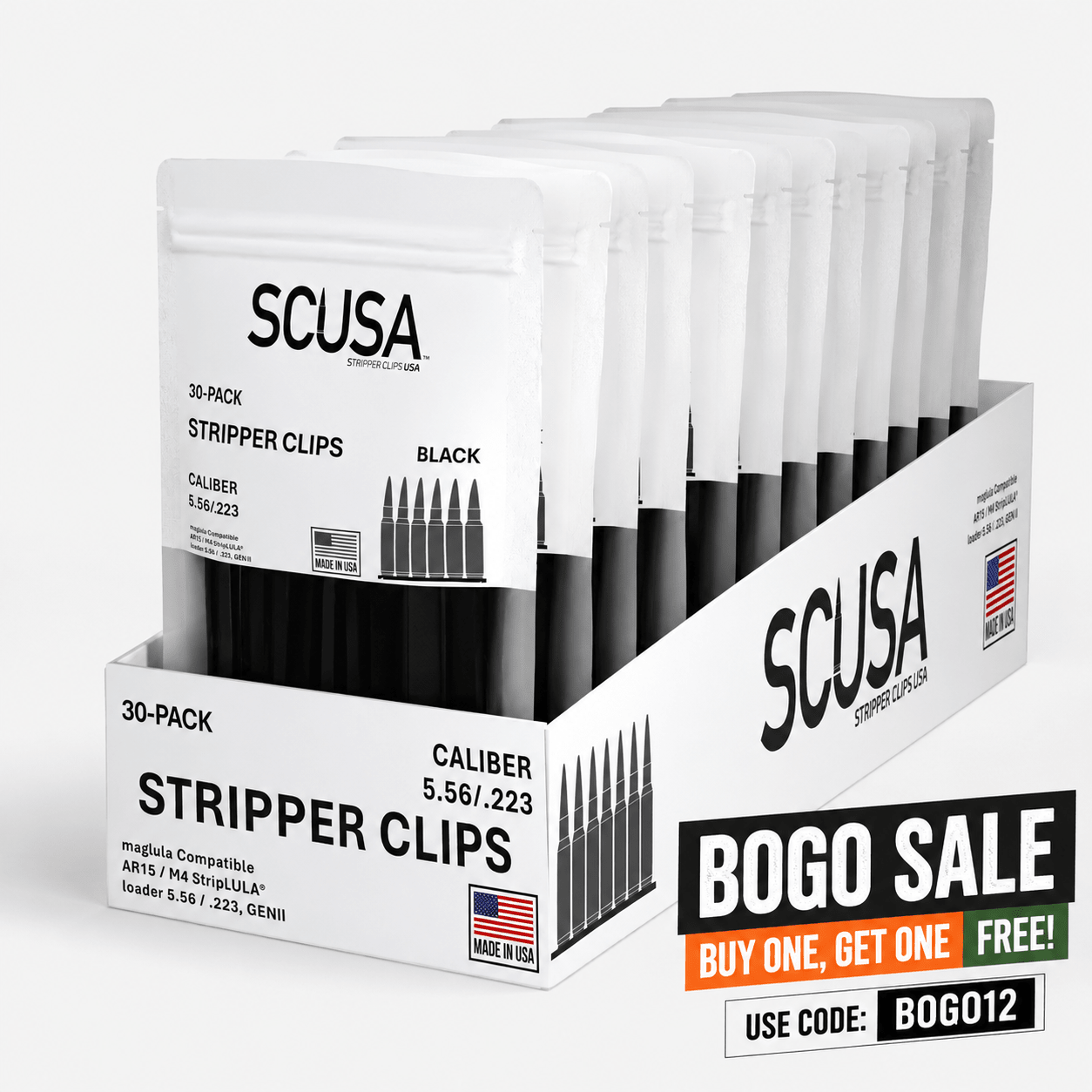 SCUSA Stripper Clips™ Case of 12 Packs – Black, Color-Coded System