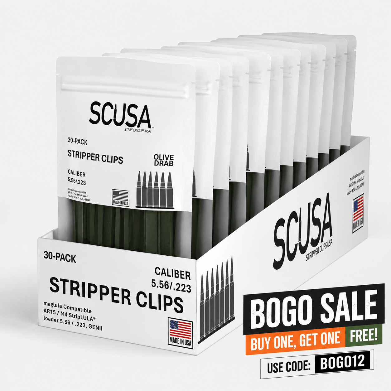 SCUSA Stripper Clips™ Case of 12 Packs – OLIVE, Color-Coded System