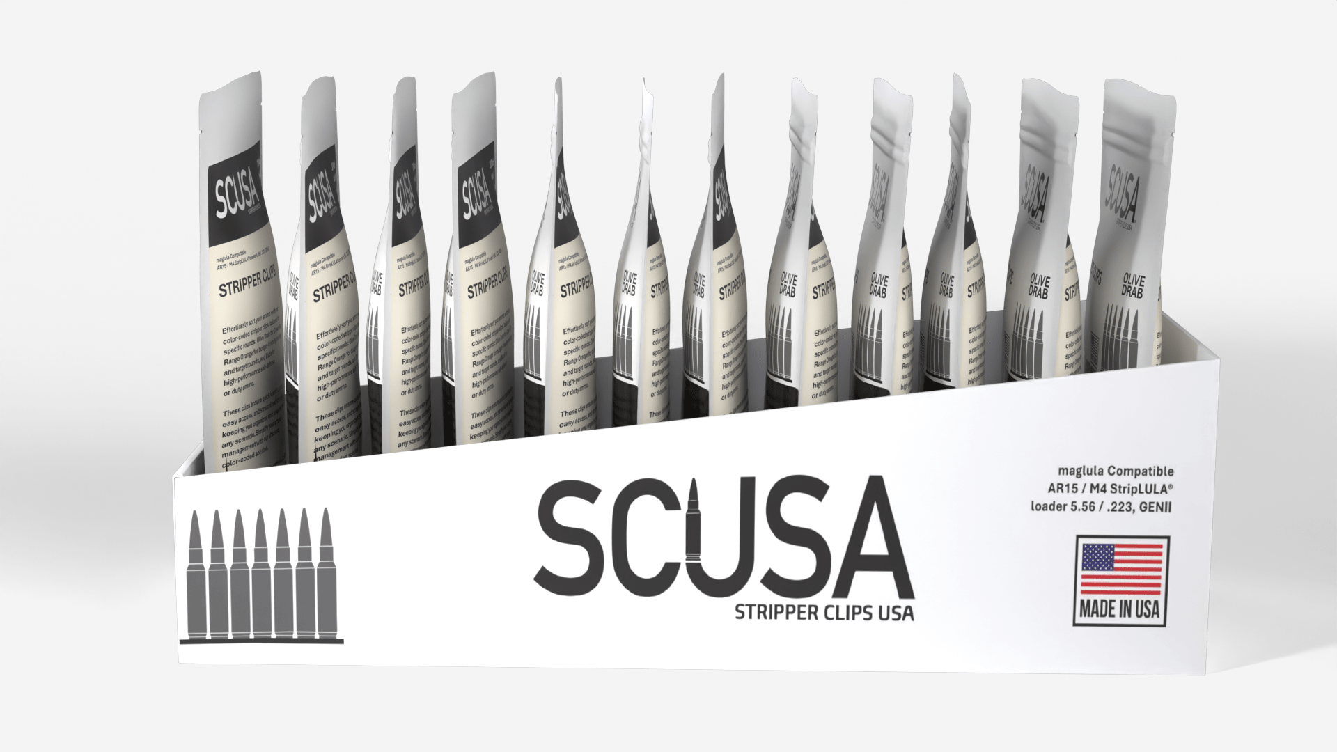 SCUSA Stripper Clips™, SCUSA Color-Coded Ammunition Identification™ system.
