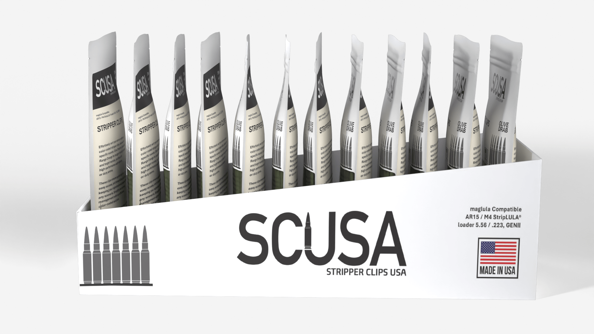 SCUSA Stripper Clips™, SCUSA Color-Coded Ammunition Identification™ system.