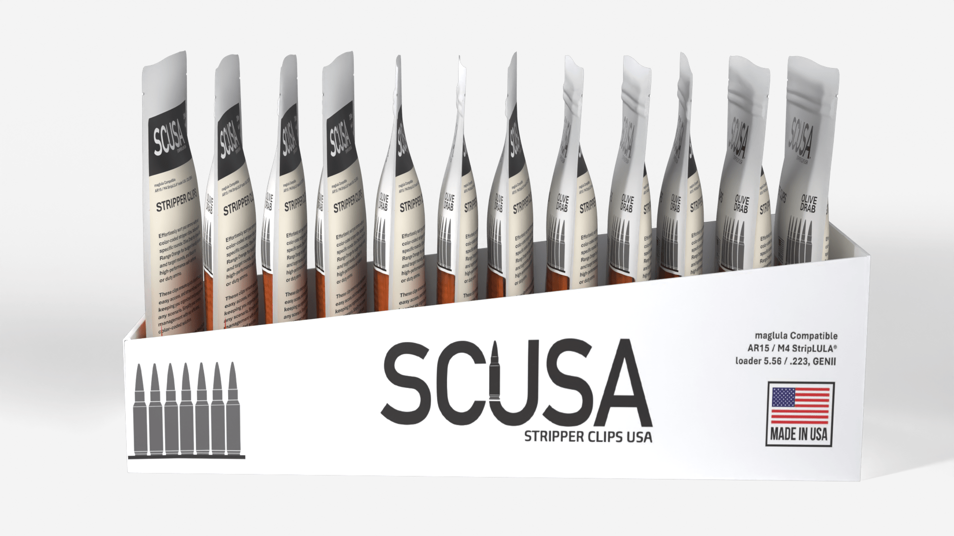 SCUSA Stripper Clips™, SCUSA Color-Coded Ammunition Identification™ system.