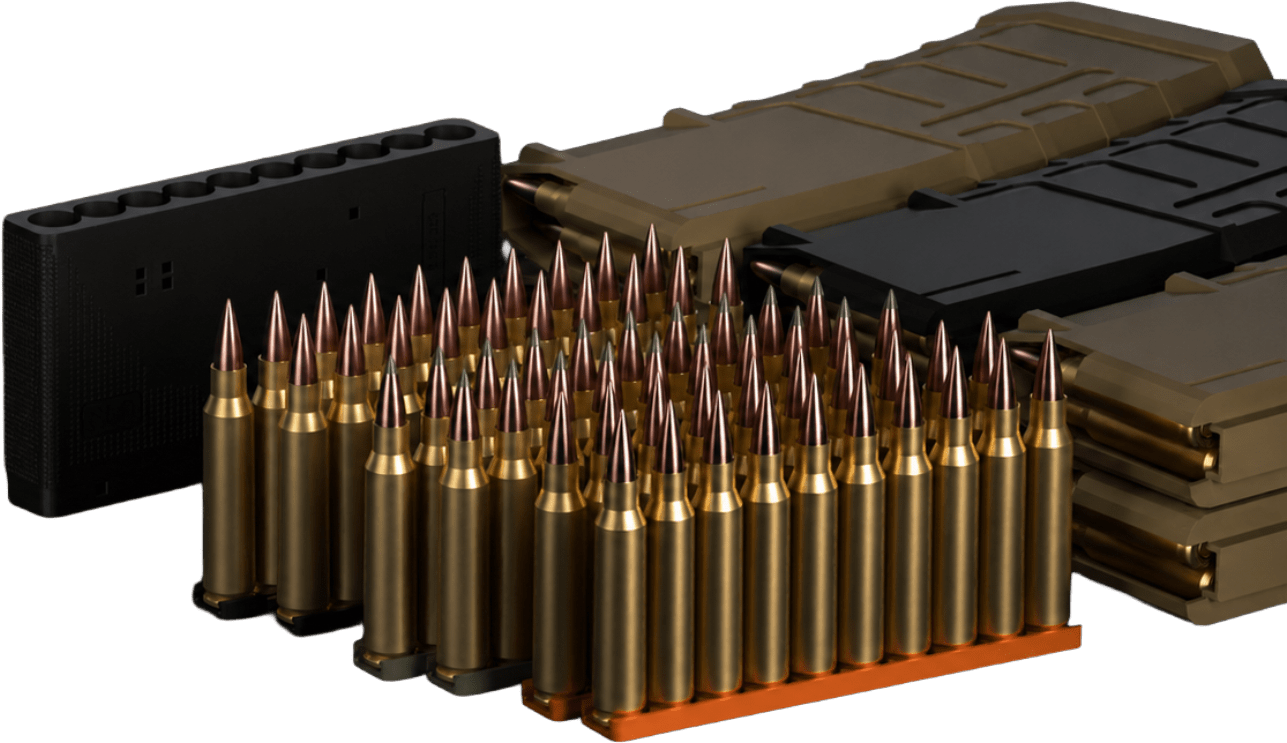 SCUSA SLB Gen2 loading block loaded with color-coded 5.56 stripper clips